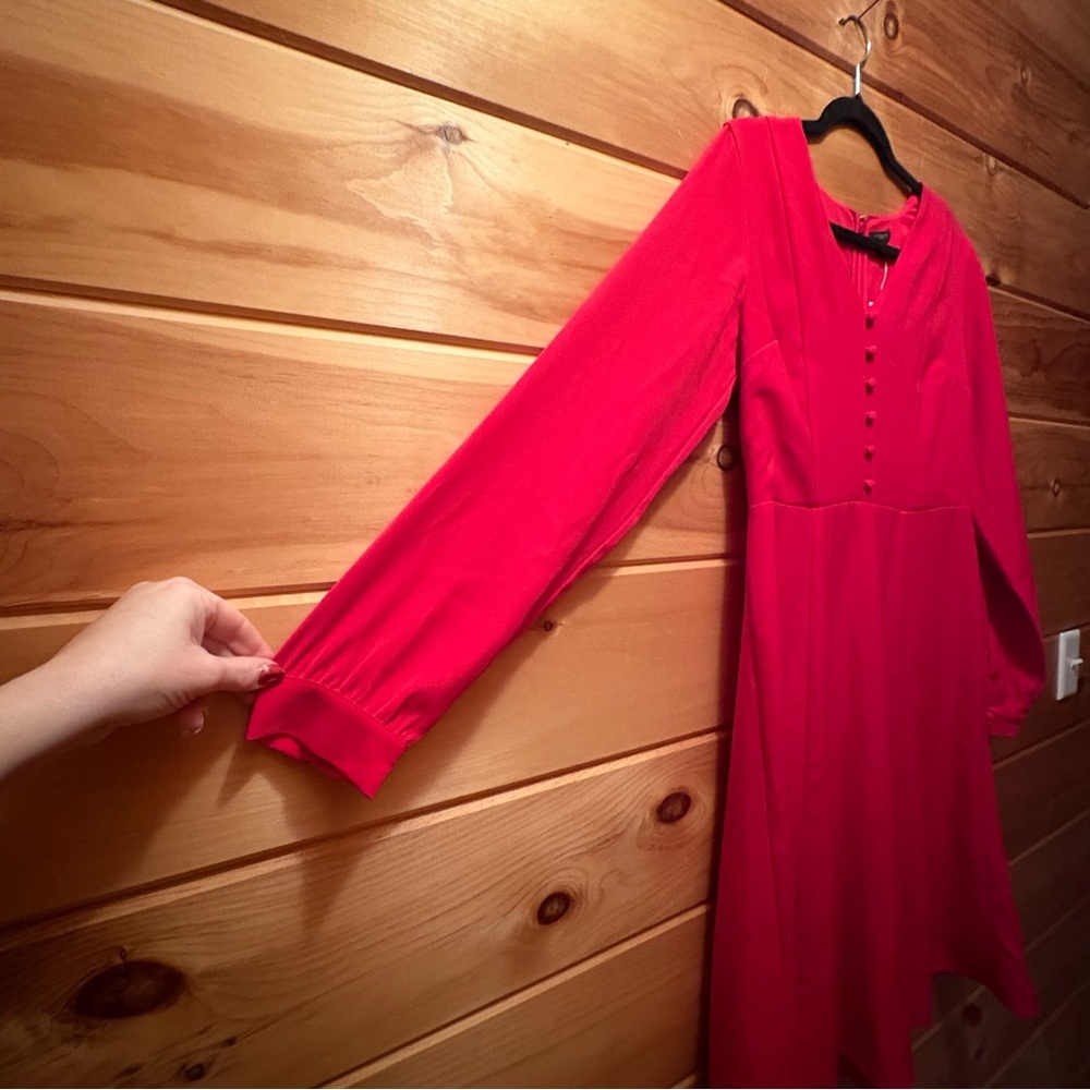 Ann Taylor Red Long Sleeve A-Line Dress NWT - Picture 5 of 9